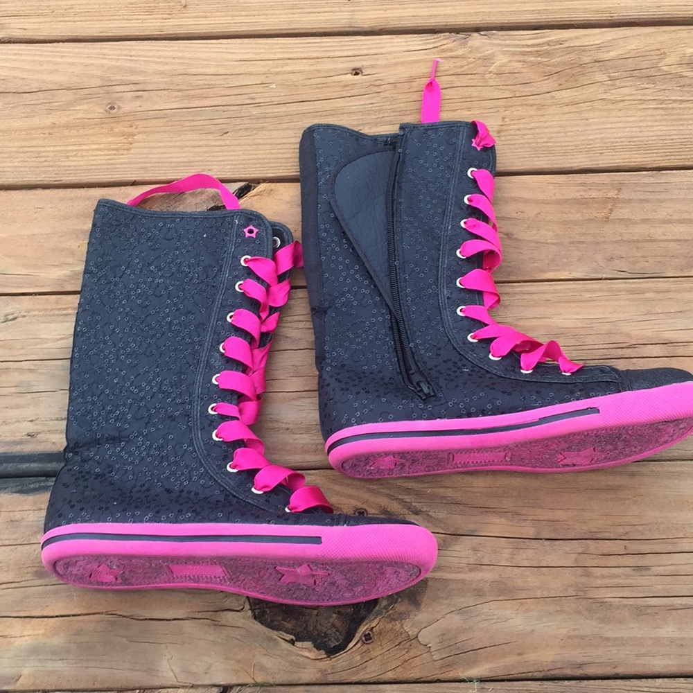 Black sequin & hot pink converse like sneakers